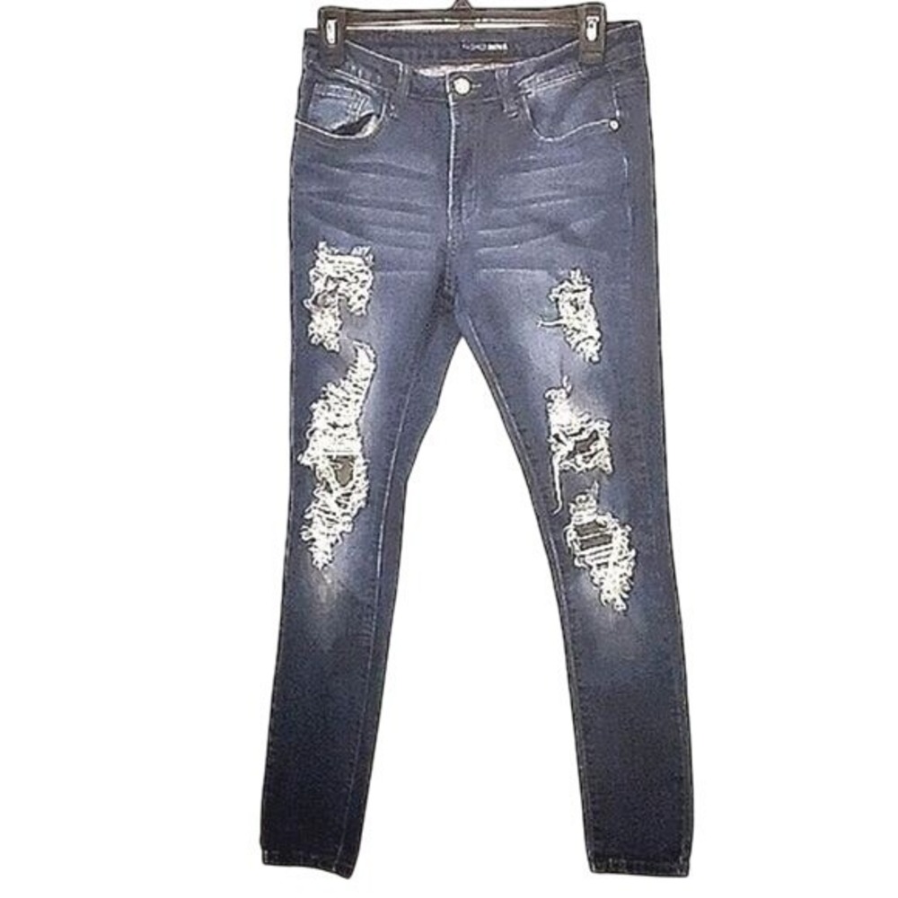 Fashion Nova Womens Blue Distressed Skinny Jeans Size 9